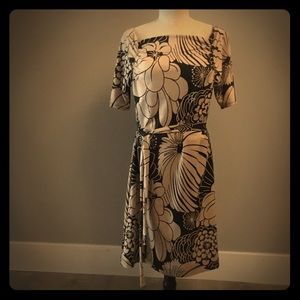 Tan & Black Square Neck Dress